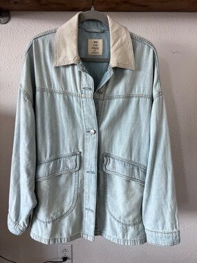We The Free Pale Blue Denim Jacket with Cream Collar